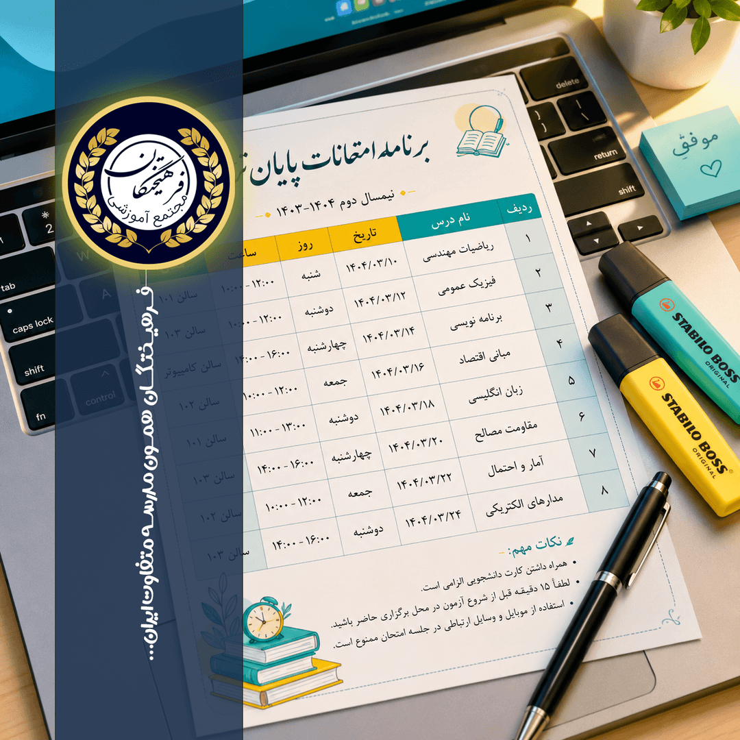 برنامه امتحانات نوبت دوم مجموعه مدارس فرهیختگان فردا ( دوره اول و دوم متوسطه)