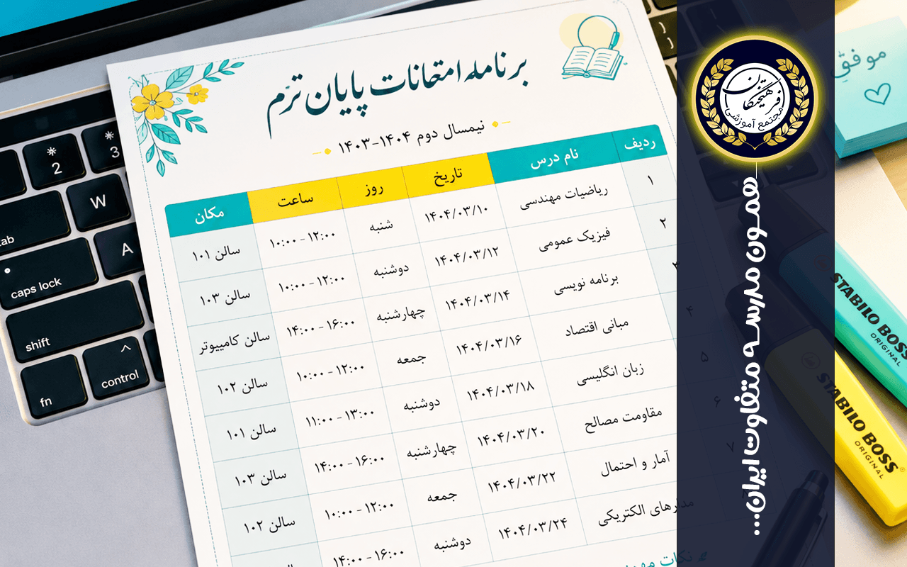 برنامه امتحانات نوبت دوم مجموعه مدارس فرهیختگان فردا ( دوره اول و دوم متوسطه)